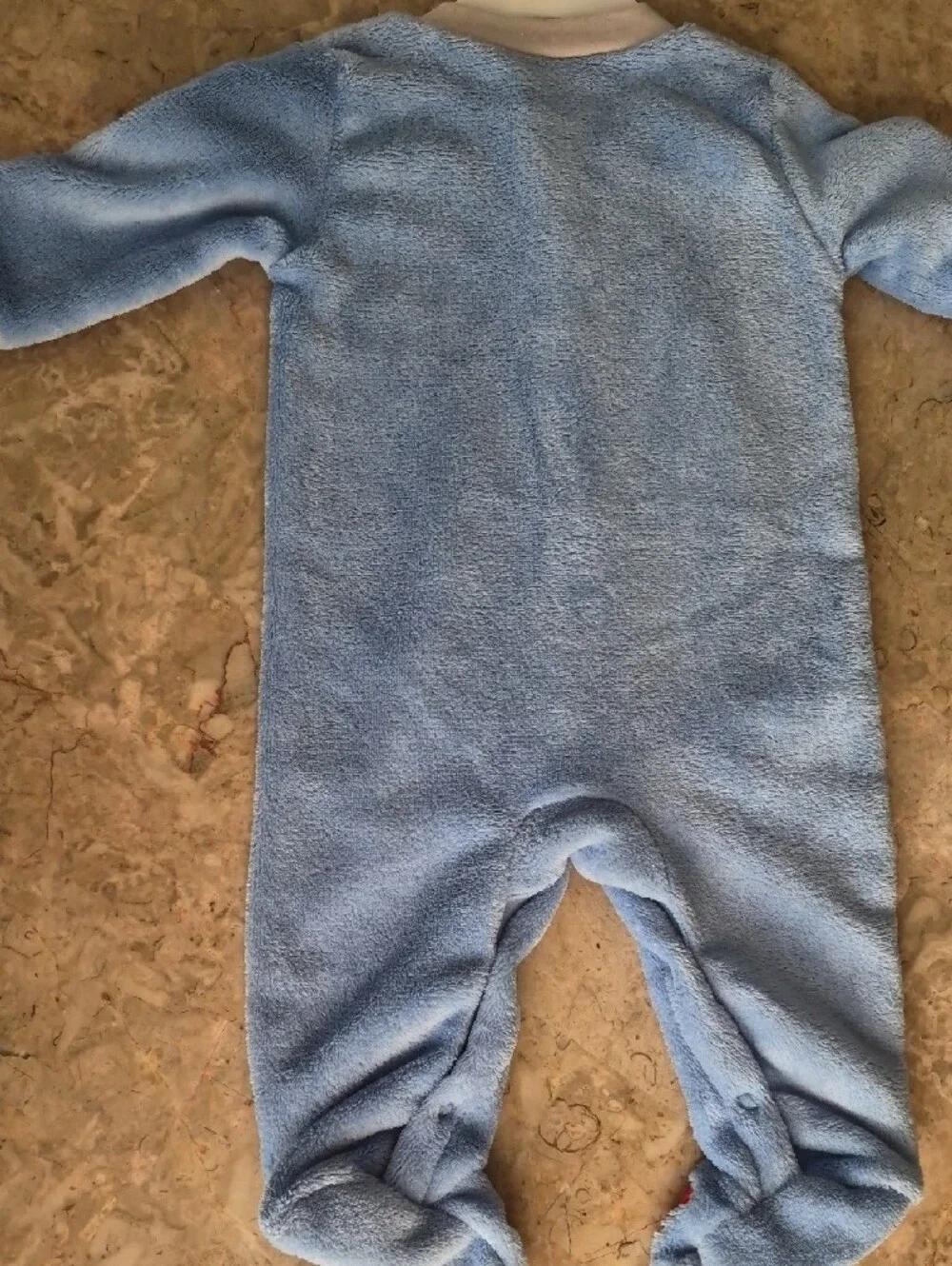 Baby Gear Light Blue Fleece Footed One-Piece with Red Fire Truck Applique